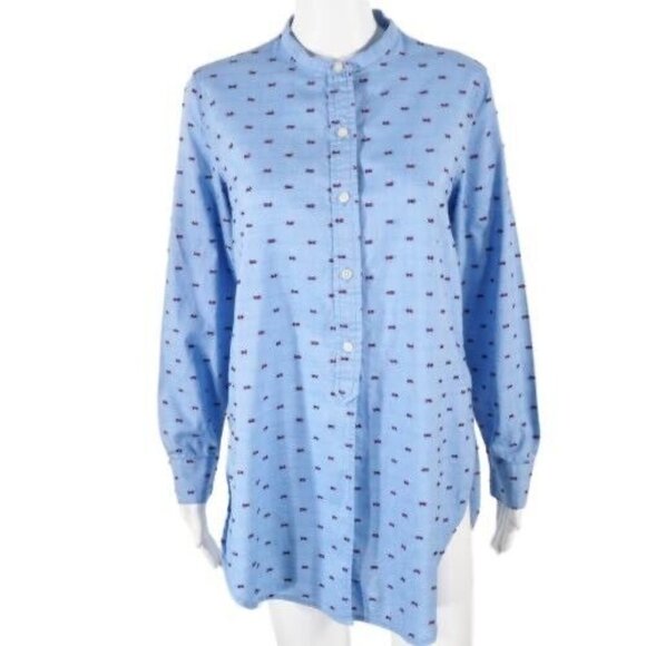 Gap  Womens Tunic Shirt Dress Size Small Oversized Long Sleeve Blue Red Flags - Picture 2 of 10